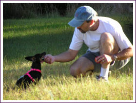 Help Shelter Pets cofounder Jim Fontaine spending quality time with his Miniature Pinscher Jacquay